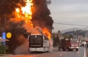 Yalovaspor’un otobüsü alev alev yandı!