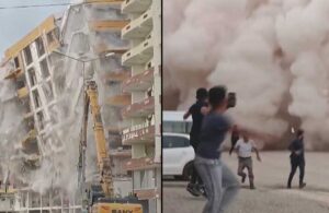 10 katlı binanın yıkımını izleyen meraklı vatandaşların panik anları