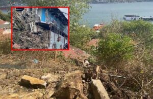 Beşiktaş’ta evlerin olduğu bölgeye kaya düştü!