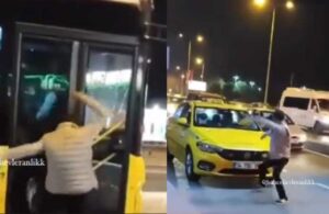 Önce belediye otobüsüne saldırdı, ardından taksiyi parçaladı! Görüntüler İstanbul’dan