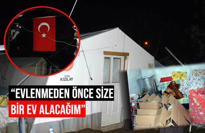 Şehidin ailesinin kaldığı çadıra Türk bayrağı asıldı içine de ısıtıcılar konuldu