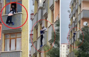 Camdan atlamak isteyen kadını boynundan yakalayarak kurtardılar