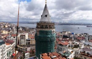 İstanbul’un simgesi Galata Kulesi yeşil fileyle sarıldı