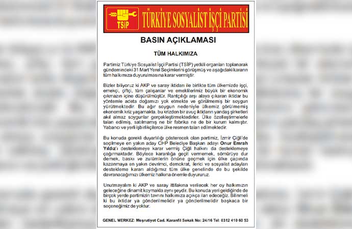TSİP, CHP, İzmir, Çiğli, Onur Emrah Yıldız