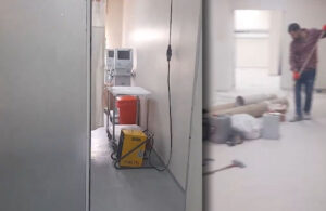 Erciş’te hastanede ameliyat kapısı ve yoğun bakım önünde inşaat çalışması