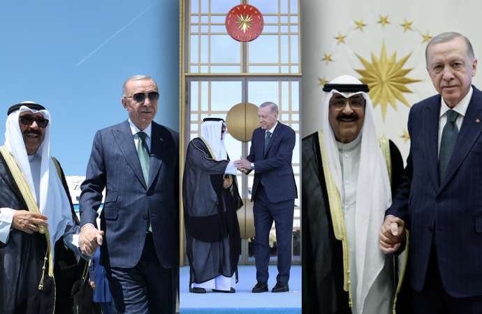 Erdoğan havalimanında karşıladığı Kuveyt Emiri’nin elini bırakmadı