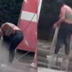 Akaryakıt istasyonuna gelen kadın tazyikli suyla kendisini yıkattı