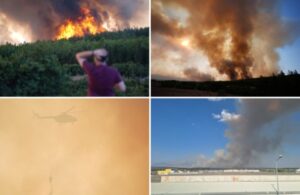 İzmir’de iki ilçede birden yangın! Alevler yerleşim yerlerine yaklaştı, havalimanı uçuşa kapatıldı