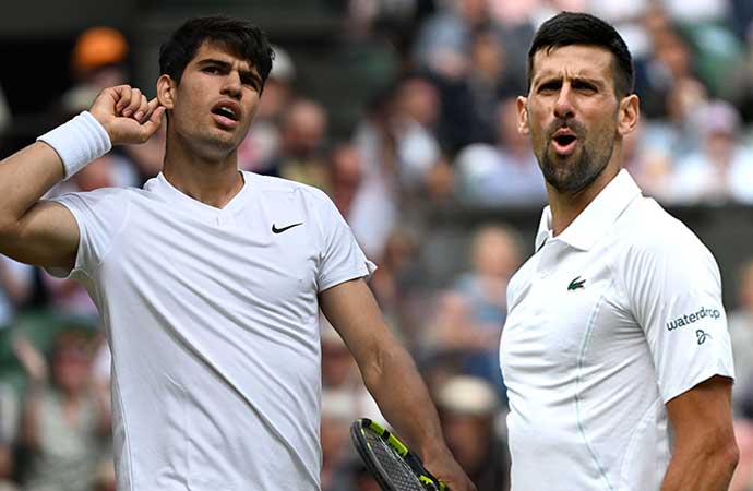 Tek Erkekler Finali'nde Carlos Alcaraz, Novak Djokovic'i 6-2, 6-2 ve 7-6'lık setlerle 3-0 mağlup etti ve üst üste ikinci kez Wimbledon'ı kazandı.