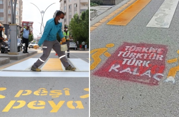 Van’da Kürtçe trafik uyarılarının üzerine ‘Türkiye Türk’tür, Türk kalacak’ diye yazıldı