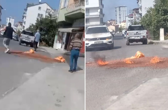 Ordu'nun Fatsa ilçesine bağlı Evkaf Mahallesi'nde fındık üreticileri mahsulünü sokak ortasında yaktı.